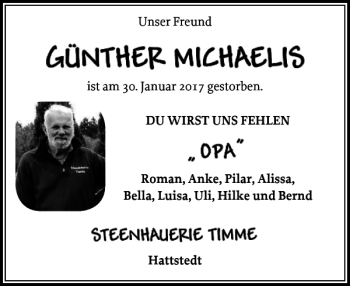 Traueranzeige von Unser Freund Ist Gestorben von Husumer Nachrichten