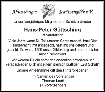 Traueranzeige von Ahrensburger Schützengilde e. V von Stormarner Tageblatt