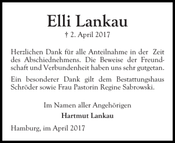 Traueranzeige von Elli Lankau von Ostholsteiner Anzeiger