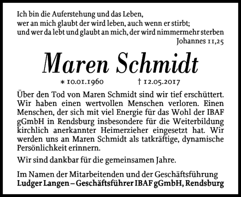 Traueranzeigen von Maren Schmidt | sh:z Trauer