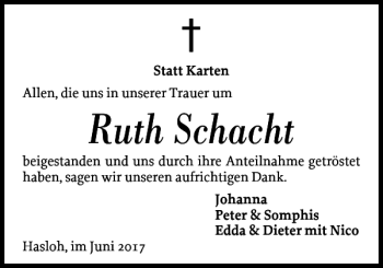 Traueranzeige von Ruth Schacht von Pinneberger Tageblatt