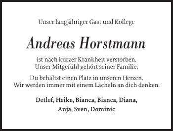 Traueranzeige von Andreas Horstmann von Sylter Rundschau