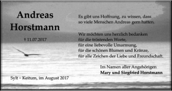 Traueranzeige von Andreas Horstmann von Sylter Rundschau