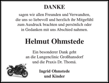 Traueranzeige von Helmut Ohmstede von Stormarner Tageblatt