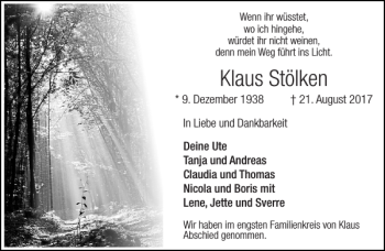 Traueranzeige von Klaus Stölken von Stormarner Tageblatt