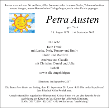 Traueranzeige von Petra Austen von Elmshorner Nachrichten