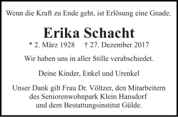 Traueranzeige von Erika Schacht von Stormarner Tageblatt