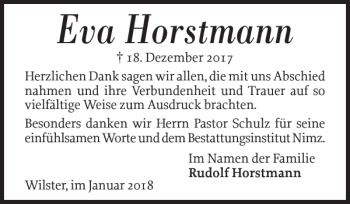 Traueranzeige von Eva Horstmann von Norddeutsche Rundschau