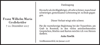 Traueranzeige von Franz Wilhelm Maria Großekettler von Holsteinischer Courier