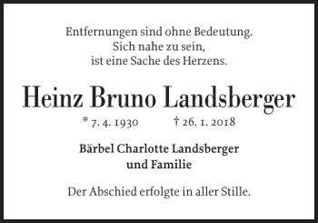 Traueranzeige von Heinz Bruno Landsberger von Norddeutsche Rundschau