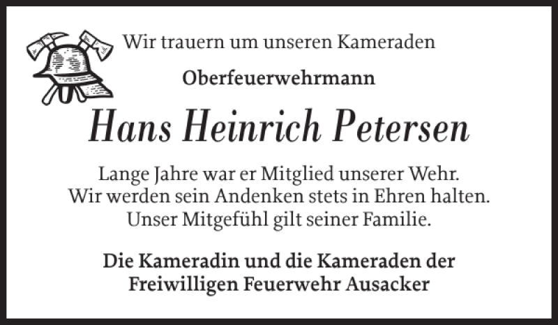  Traueranzeige für Hans Heinrich Petersen vom 27.10.2018 aus Flensburger Tageblatt