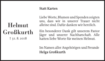 Traueranzeige von Helmut Großkurth von Elmshorner Nachrichten