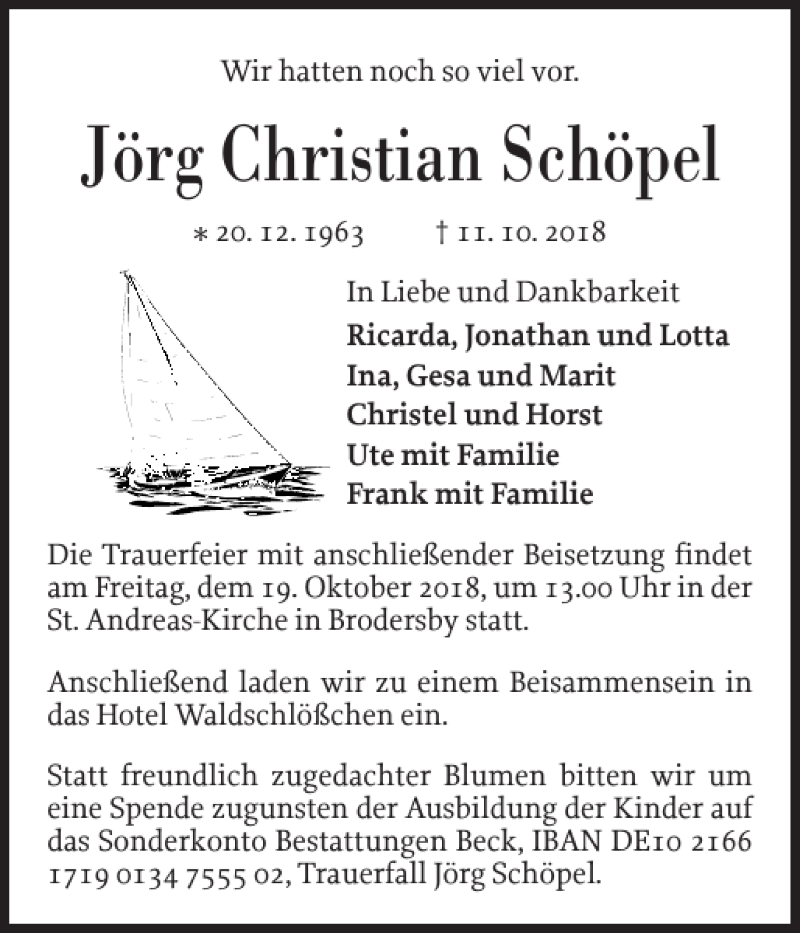  Traueranzeige für Jörg Christian Schöpel vom 15.10.2018 aus Schleswiger Nachrichten