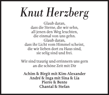 Traueranzeige von Knut Herzberg von Husumer Nachrichten
