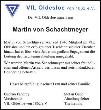 Traueranzeige von Martin von Schachtmeyer von Stormarner Tageblatt