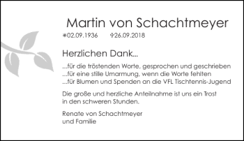 Traueranzeige von Martin von Schachtmeyer von Stormarner Tageblatt