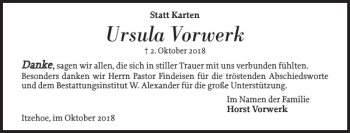 Traueranzeige von Ursula Vorwerk von Norddeutsche Rundschau