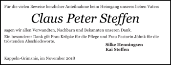 Traueranzeige von Claus Peter Steffen von Schlei-Bote