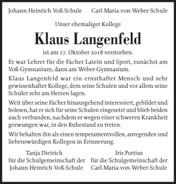 Traueranzeige von Klaus Langenfeld von Ostholsteiner Anzeiger