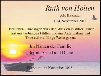 Traueranzeige von Ruth von Holten von Elmshorner Nachrichten