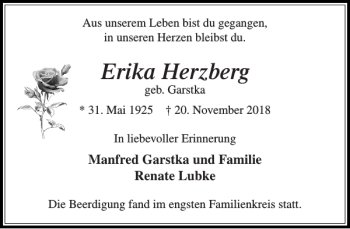 Traueranzeige von Erika Herzberg von Stormarner Tageblatt