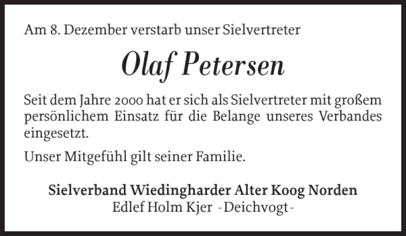  Traueranzeige für Olaf Petersen vom 18.12.2018 aus Nordfriesland Tageblatt