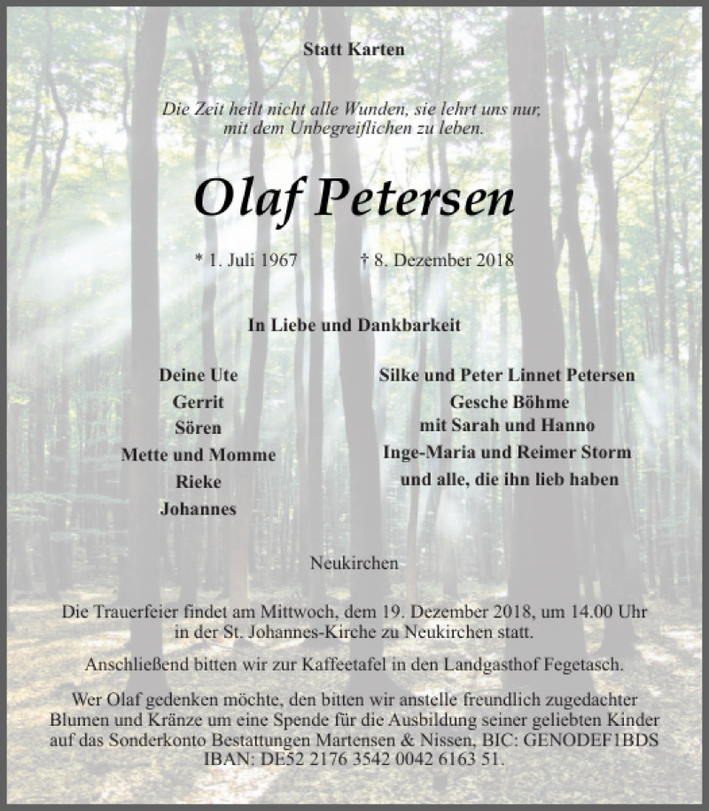  Traueranzeige für Olaf Petersen vom 15.12.2018 aus Flensburger Tageblatt