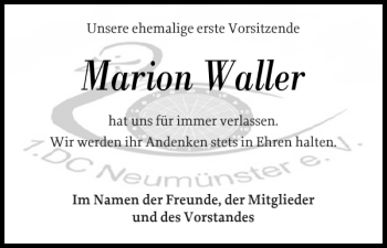 Traueranzeige von Marion Waller von Holsteinischer Courier