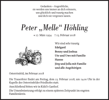Traueranzeige von Peter Melle Höhling von Landeszeitung