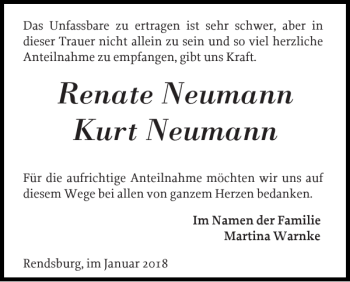 Traueranzeige von Renate Neumann Kurt Neumann von Landeszeitung