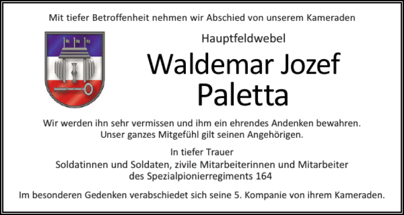 Traueranzeige für Waldemar Jozef Paletta vom 02.02.2018 aus Husumer Nachrichten