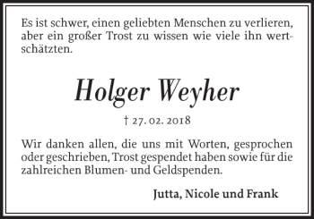 Traueranzeige von Holger Weyher von Flensburger Tageblatt