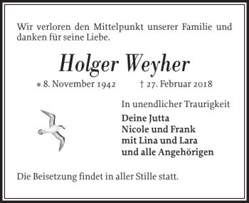 Traueranzeige von Holger Weyher von Flensburger Tageblatt
