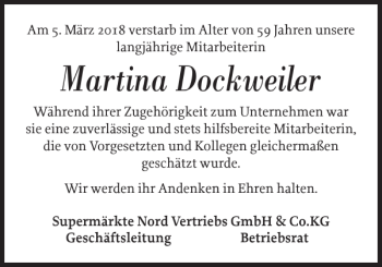 Traueranzeige von Martina Dockweiler von Ostholsteiner Anzeiger