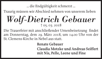 Traueranzeige von Wolf-Dietrich Gebauer von Der Insel-Bote