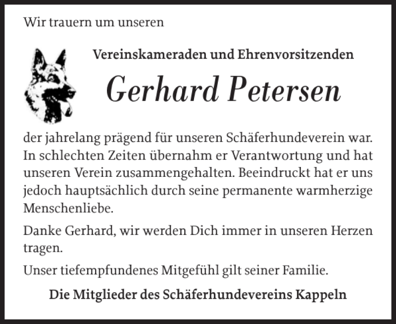  Traueranzeige für Gerhard Petersen vom 14.05.2018 aus Schlei-Bote