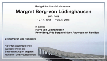 Traueranzeige von Margret Berg-von Lüdinghausen von Flensburger Tageblatt
