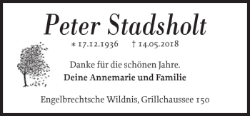 Traueranzeige von Peter Stadsholt von Norddeutsche Rundschau