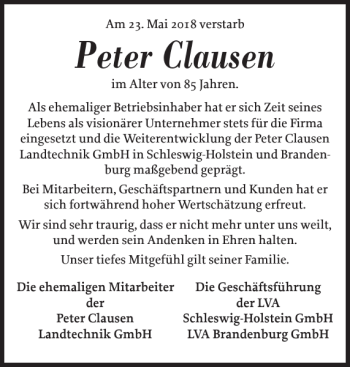 Traueranzeige von Peter Clausen Peter Clausen Peter Clausen  von Flensburger Tageblatt