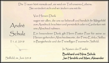 Traueranzeige von André Schulz André Schulz von Stormarner Tageblatt