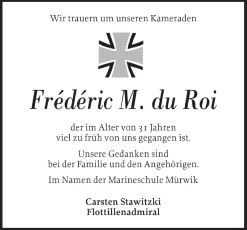  Traueranzeige für Frédéric M. du Roi vom 29.06.2018 aus Flensburger Tageblatt