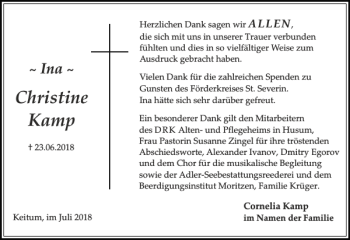 Traueranzeige von Christine Kamp von Sylter Rundschau