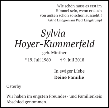 Traueranzeige von Sylvia Hoyer-Kummerfeld von Flensburger Tageblatt