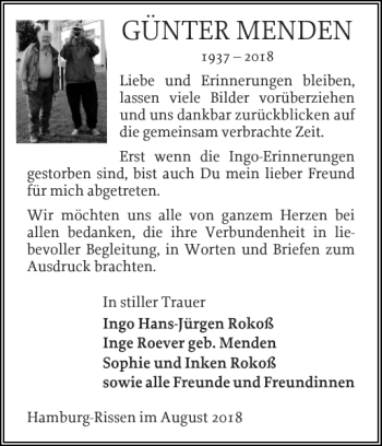 Traueranzeige von Günter Menden von Wedel-Schulauer Tageblatt