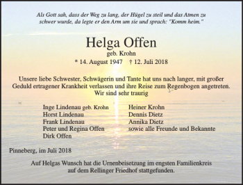 Traueranzeige von Helga Offen von Pinneberger Tageblatt