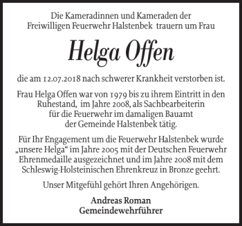 Traueranzeige von Helga Offen von Pinneberger Tageblatt