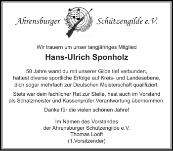 Traueranzeige von Ahrensburger Schützengilde e. V von Stormarner Tageblatt