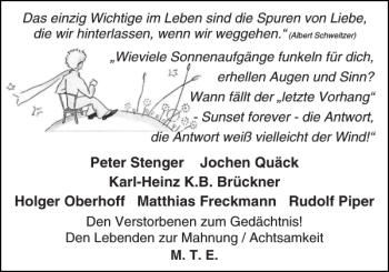 Traueranzeige von Das einzig Wichtige im Leben sind die Spuren von Liebe  von Sylter Rundschau