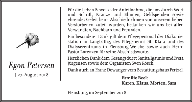  Traueranzeige für Egon Petersen vom 22.09.2018 aus Flensburger Tageblatt