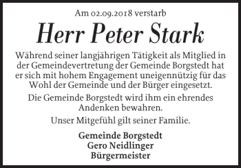 Traueranzeige von Peter Stark von Landeszeitung